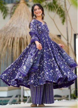 Digital Print Work Maslin Palazzo Suit in Purple for Women