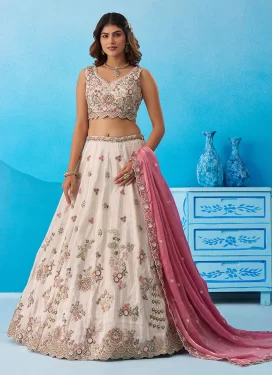 Embroidered Work Tissue Designer Lehenga Choli in Cream for Women