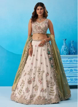 Tissue Designer Lehenga Choli with Embroidered Work for Ceremonial in Off White
