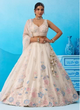 Tissue Designer Lehenga Choli with Embroidered Work for Festival in Cream
