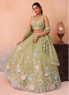 Embroidered Work Tissue Designer Lehenga Choli in Mint Green for Women