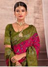 Olive and Rose Pink Digital Print Work Designer Contemporary Style Saree - 1