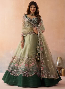 Net Designer Lehenga Choli with Embroidered Work for Festival in Green and Mint Green