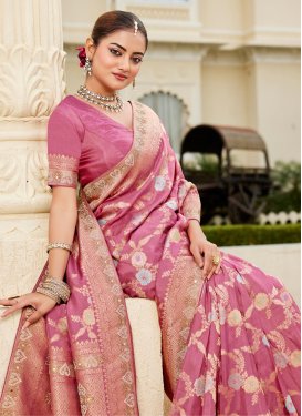 Viscose Classic Saree in Hot Pink with Swarovski Work for Women