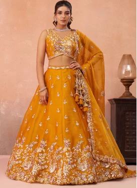 Orange Tissue Designer Lehenga Choli with Embroidered Work for Bridal