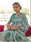 Off White and Turquoise Block Print Work Trendy Classic Saree - 1