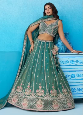 Tissue Trendy Lehenga Choli with Embroidered Work in Green