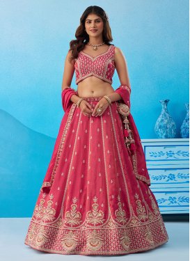 Embroidered Work Tissue Trendy Lehenga Choli in Rose Pink for Bridal