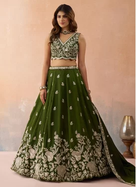 Tissue Designer Lehenga Choli in Olive with Embroidered Work for Party