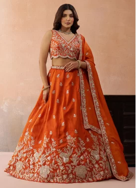 Tissue Designer Lehenga Choli with Embroidered Work for Bridal in Orange