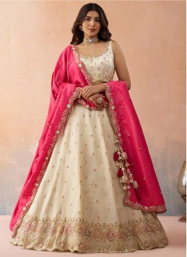 Embroidered Work Silk Blend Trendy Lehenga Choli in Cream for Women