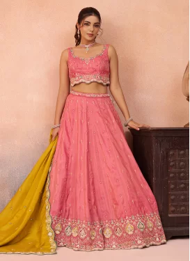 Embroidered Work Silk Blend Trendy Lehenga Choli in Hot Pink for Women