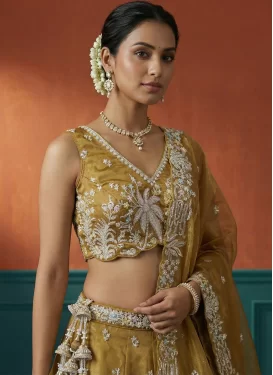 Tissue Embroidered Work Trendy Lehenga Choli in Mustard