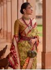 Print Work Olive and Red Designer Contemporary Style Saree - 1