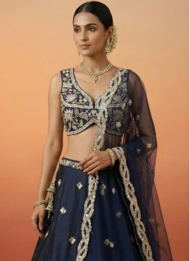 Tissue Designer Lehenga Choli in Navy Blue with Embroidered Work for Festival