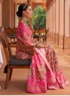 Brown and Pink Print Work Designer Contemporary Style Saree - 1