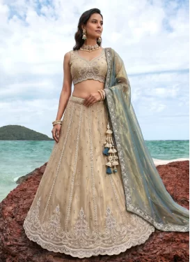 Tissue Embroidered Work Trendy Lehenga Choli in Cream