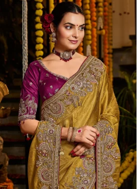 Silk Classic Saree with Embroidered Work for Bridal in Mustard