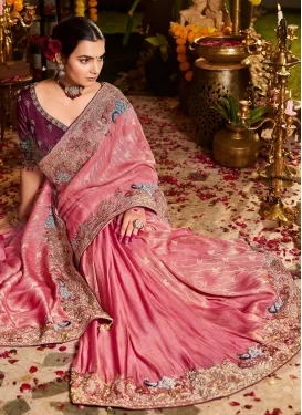 Silk Traditional Saree with Cutdana Work for Bridal in Pink