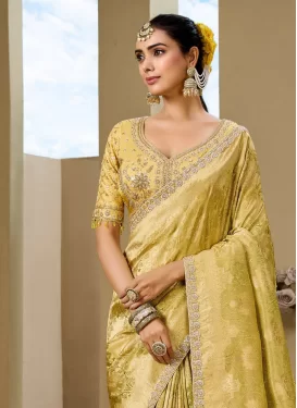 Tissue Traditional Saree with Cutdana Work in Yellow