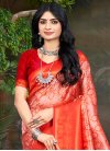 Orange and Red Woven Work Traditional Designer Saree - 1