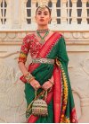 Patola Silk Green and Red Mirror Work Traditional Designer Saree - 1