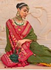 Patola Silk Mirror Work Olive and Red Designer Contemporary Style Saree - 1