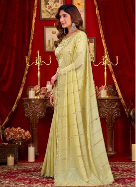 Cutdana Work Fancy Fabric Traditional Saree in Yellow for Women