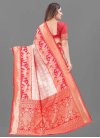 Art Silk Off White and Red Woven Work Trendy Classic Saree - 1