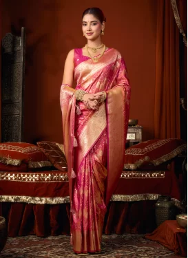 Woven Work Jacquard Silk Classic Saree in Rose Pink for Women