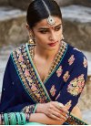 Best Embroidered Work Navy Blue and Turquoise  Half N Half Trendy Saree - 1