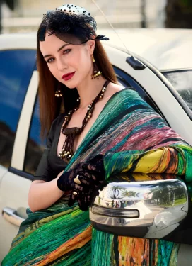 Satin Silk Trendy Saree in Multi Colour with Digital Print Work for Women