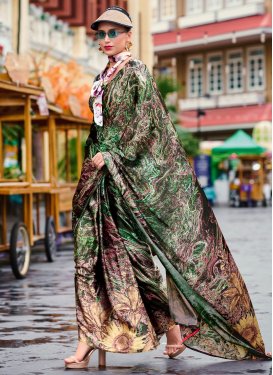 Satin Silk Classic Saree with Digital Print Work in Multi Colour for Casual