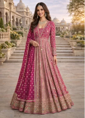 Georgette Designer Gown with Embroidered Work in Rose Pink
