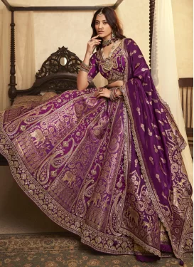 Purple Banarasi Silk Cutdana Work Trendy Lehenga Choli for Women