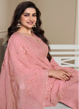 Prachi Desai Embroidered Work Straight Suit For Festival in Salmon