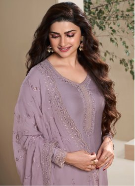 Prachi Desai Embroidered Work Chinon Straight Suit in Violet for Women