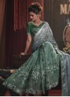 Net Beads Work Sea Green and Silver Color Designer Contemporary Style Saree - 2
