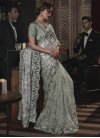 Beige and Silver Color Net Designer Contemporary Style Saree For Party - 1