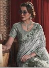 Beige and Silver Color Net Designer Contemporary Style Saree For Party - 2