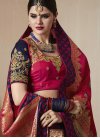 Fuchsia and Navy Blue Contemporary Style Saree For Ceremonial - 1