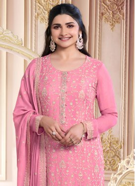 Prachi Desai Georgette Embroidered Work Straight Suit in Pink