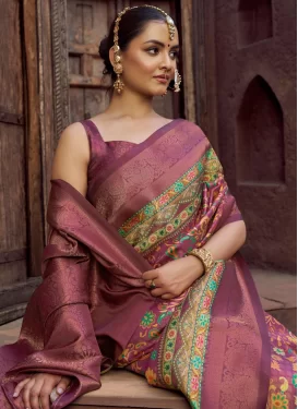 Silk Blend Traditional Saree in Multi Colour with Woven Work for Women