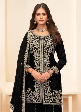 Chinon Palazzo Suit with Embroidered Work in Black for Festival