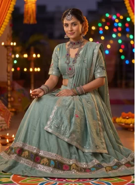 Vichitra Silk Readymade Lehenga Choli with Embroidered Work in Aqua Blue