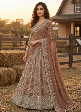 Georgette Anarkali Suit with Embroidered Work in Brown