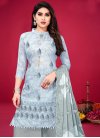 Embroidered Work Grey and Silver Color Cotton Designer Palazzo Salwar Suit - 1