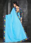 Navy Blue and Turquoise Digital Print Work Contemporary Style Saree - 2