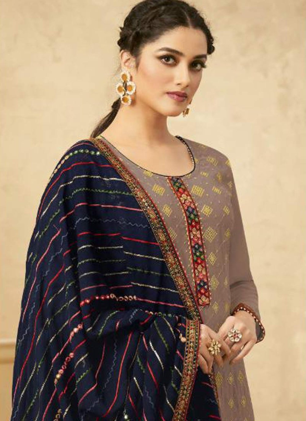 Buy Embroidered Work Palazzo Style Pakistani Salwar Kameez Online