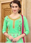 Fuchsia and Mint Green Embroidered Work Pant Style Straight Salwar Suit - 1